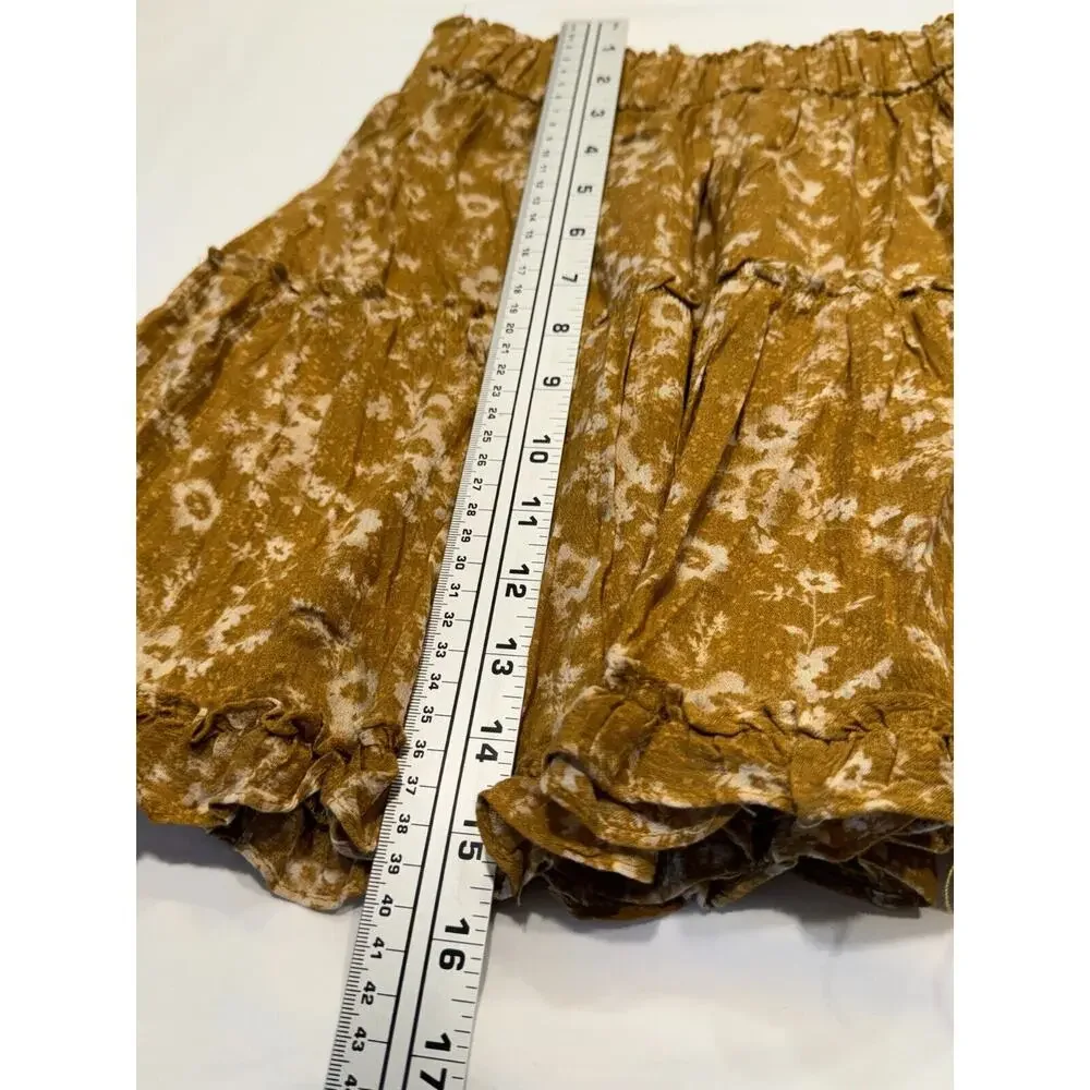 Olivaceous Floral Tiered Mini Skirt‎ Ruffle Boho Mustard Yellow Size Small Exc